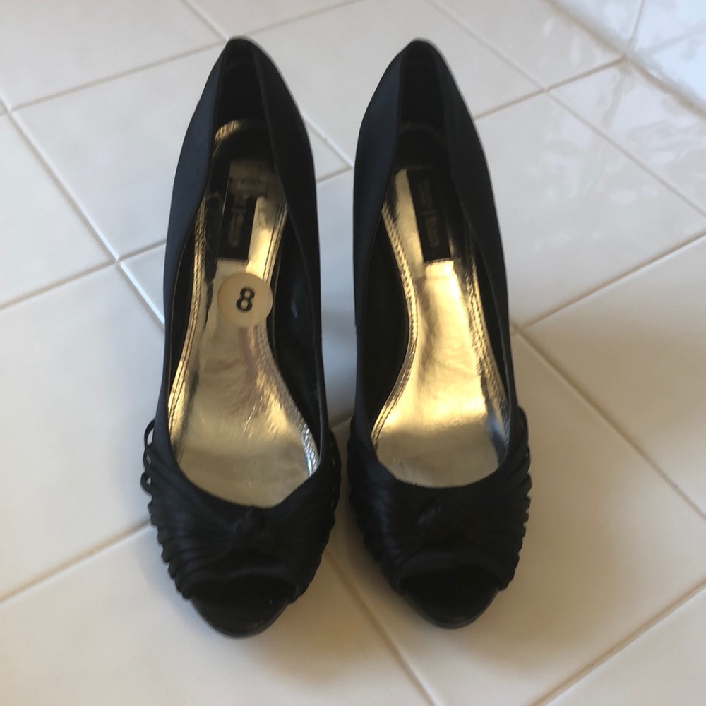 WHBM Black peep toe satin heels / pumps